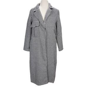 VICKY AND LUCAS | Black & White Houndstooth Collard Long Coat | Women's‎